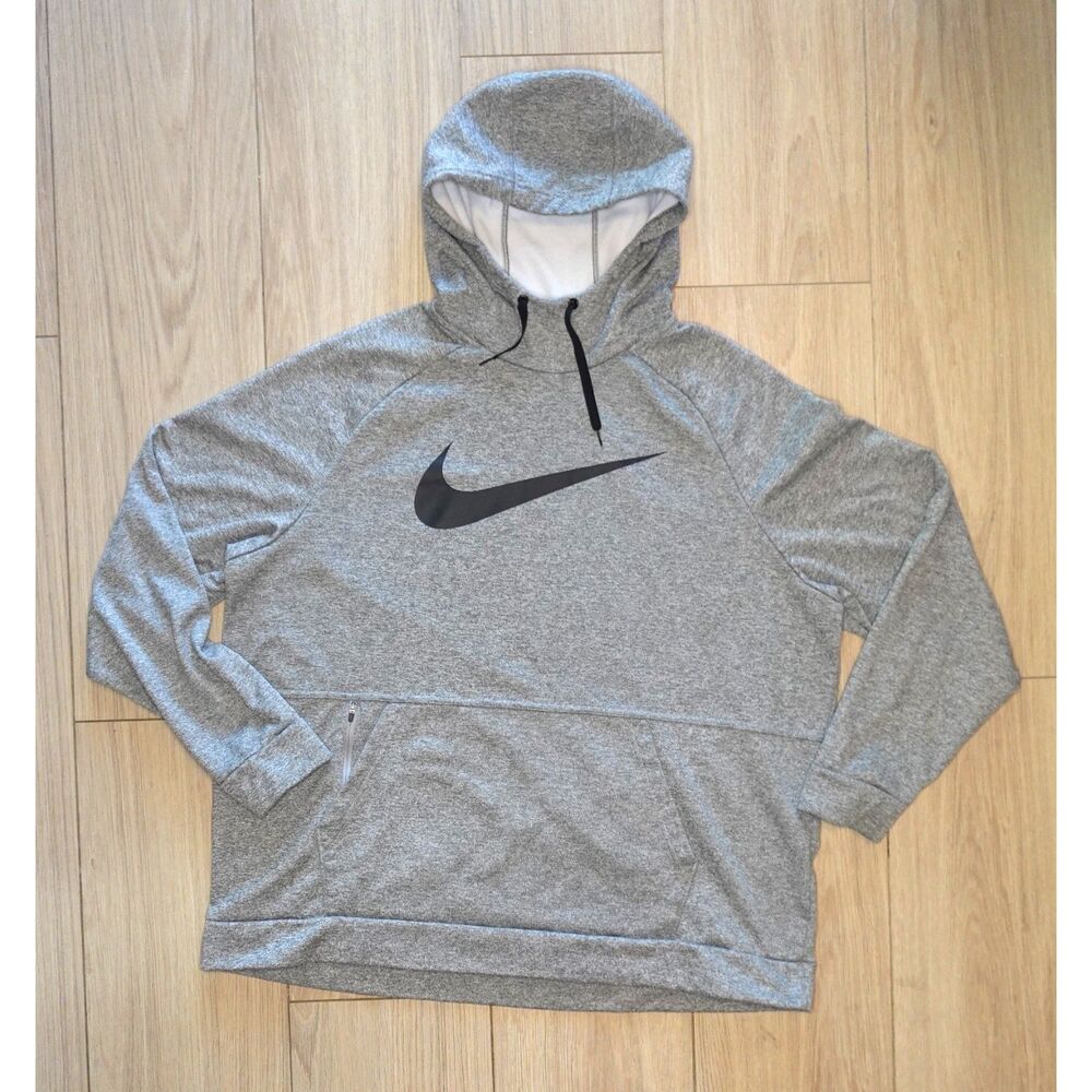 Nike Therma Fit Hoodie Mens 3XLT Gray Big Swoosh Pullover Sweatshirt Big Tall